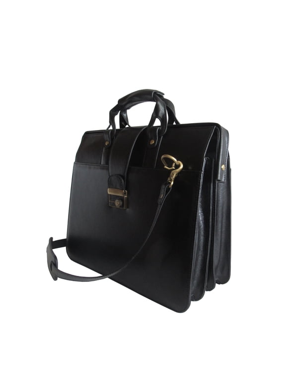 Leather Doctor's Carriage Bag - Top Grain Leather Briefcase for Men & Women-Color:Black