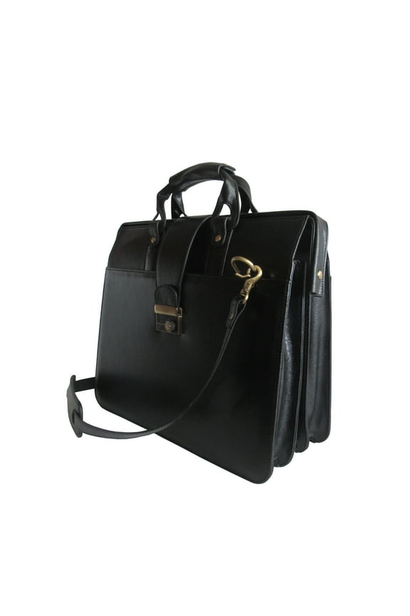 Leather Doctor's Carriage Bag - Top Grain Leather Briefcase for Men & Women-Color:Black