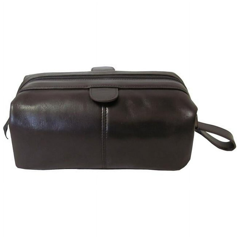Amerileather Zip Top Leather Toiletry Bag Dark Brown