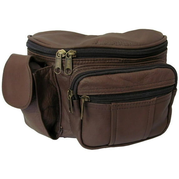 AmeriLeatherLeather Fanny Pack - Men's Cell Phone Waist Bag - 7 Zip Pockets - Adjustable Strap-Color:Maroon
