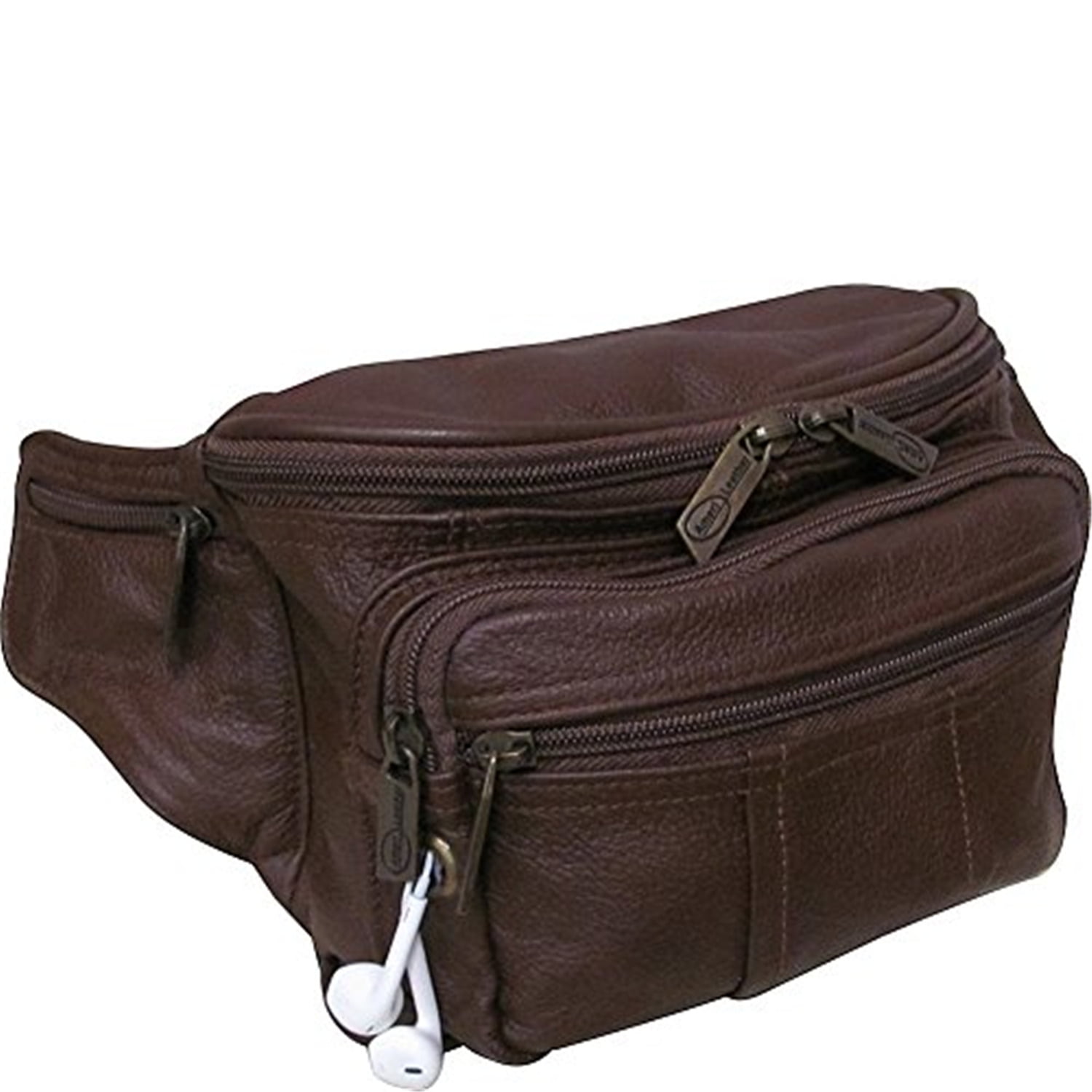 AmeriLeatherEasy Traveller Leather Fanny Pack - Adjustable Belt, 6 Zipper Pockets-Color:Burgundy