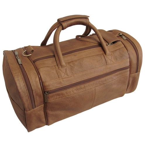 AmeriLeather20" Leather Duffel Bag - Dual Zipper Travel Gym Bag with Shoulder Strap-Color:Brown
