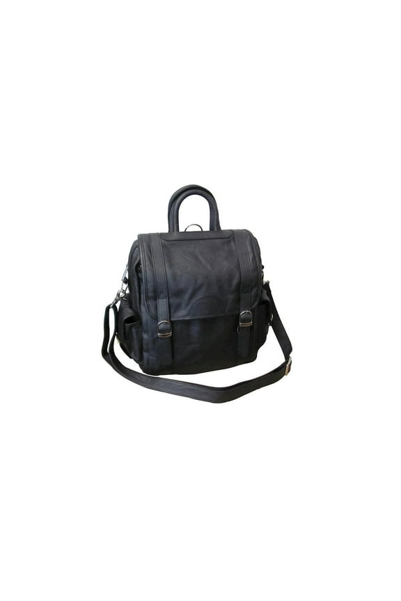 Leather Backpack 3 Way Convertible Women's Travel Bag Purse Shoulder Tote Bag-Color:Black