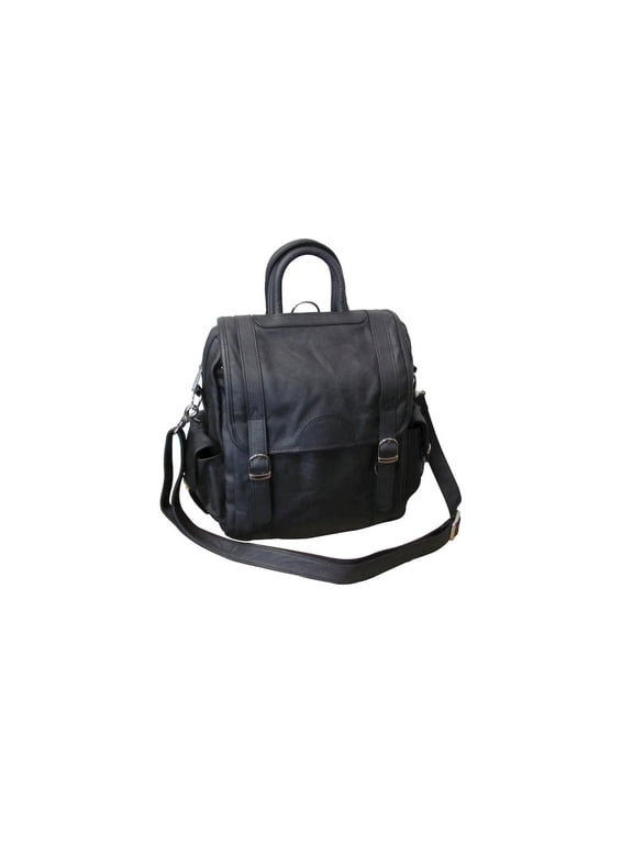 Leather Backpack 3 Way Convertible Women's Travel Bag Purse Shoulder Tote Bag-Color:Black