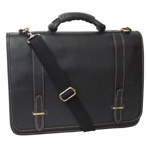 Black Genuine Leather Flapover Executive Briefcase