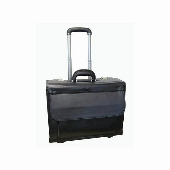 Amerileather Leather Wheeled Catalog Case - Rolling Briefcase with Lock & Organizer
