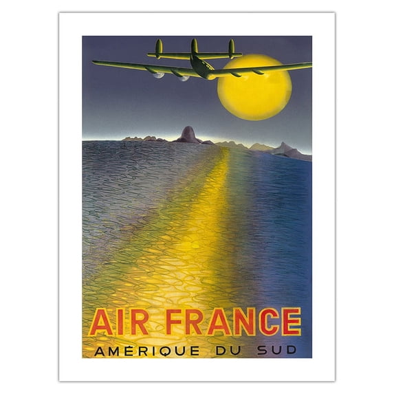 Amerique Du Sud (South America) - France - Vintage Airline Travel Poster by Victor Vasarely c.1946 - Fine Art Matte Paper Print (Unframed) 18x24in
