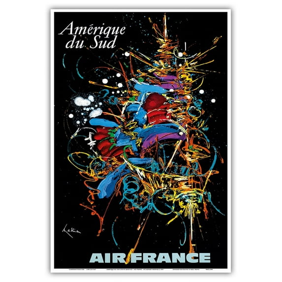 Amerique du Sud (South America) - France - Abstract Expressionist - Vintage Airline Travel Poster by Georges Mathieu c.1967 - Master Art Print (Unframed) 13in x 19in