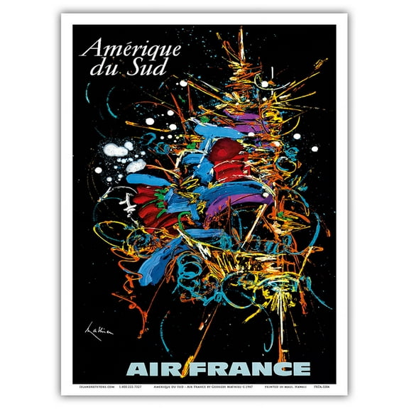 Amerique du Sud (South America) - France - Abstract Expressionist - Vintage Airline Travel Poster by Georges Mathieu c.1967 - Master Art Print (Unframed) 9in x 12in