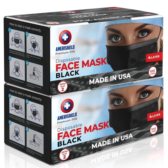 Amerishield ASTM Level 2, Made in the USA, Disposable Face Mask, FSA/HSA eligible, 4 Layer, Breathable & Comfortable for Allergy and Sun Protection, 100 Pack