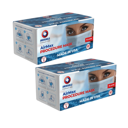 Amerishield ASTM Level 3 AirMax Disposable Procedure Masks, 4-Layer, Comfortable Fit, Made in USA,100 Pack