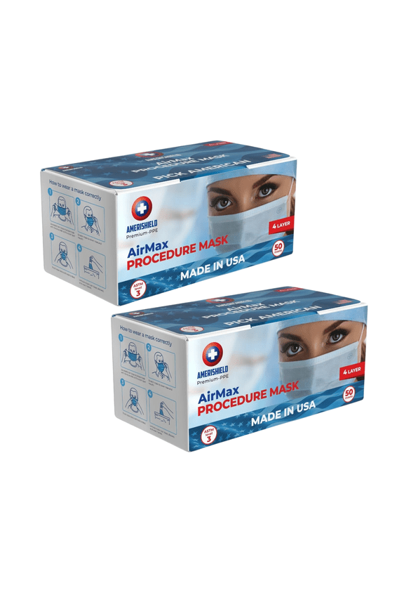 ASTM Level 3 AirMax Disposable Procedure Masks, 4-Layer, Comfortable Fit, Made in USA,100 Pack
