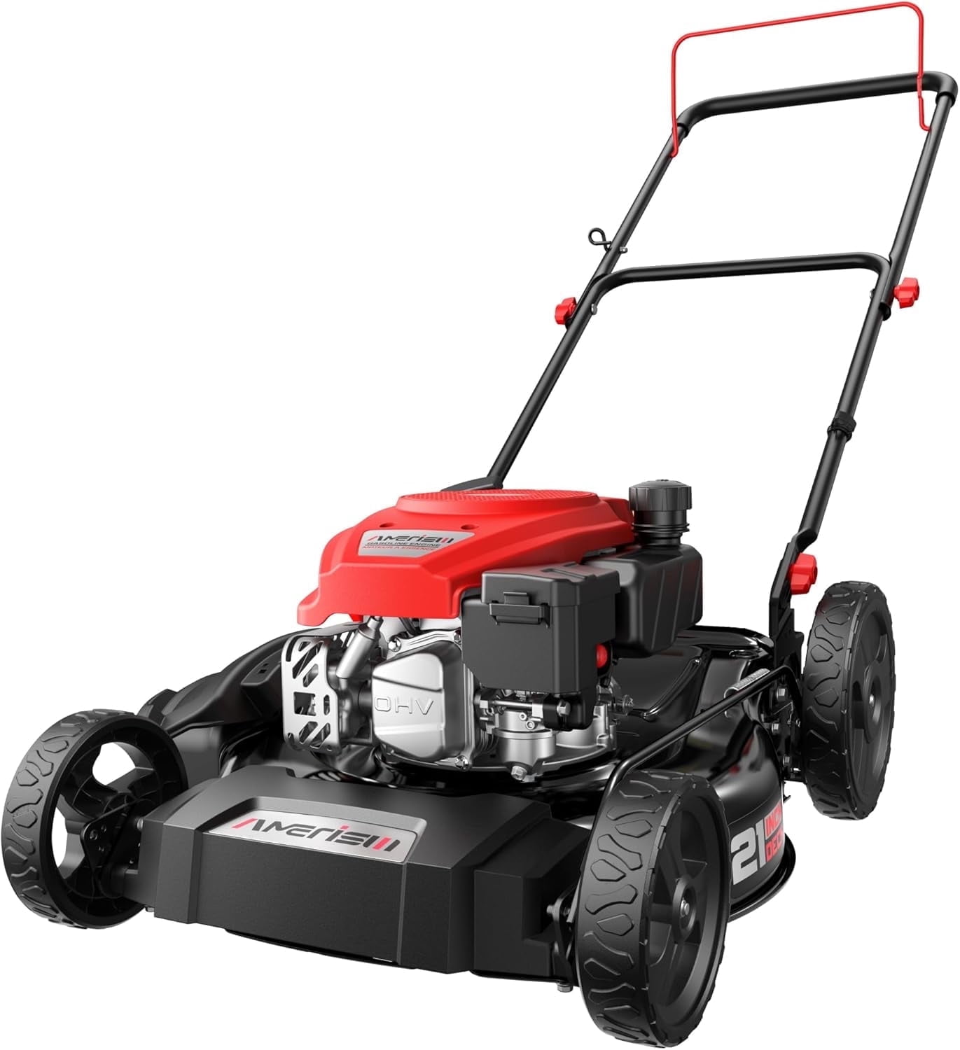 Amerisun 21" Gas Lawn Mower, 144cc Engine, 2-in-1 Mulching & Side Discharge, 6-Position Height Adjustment