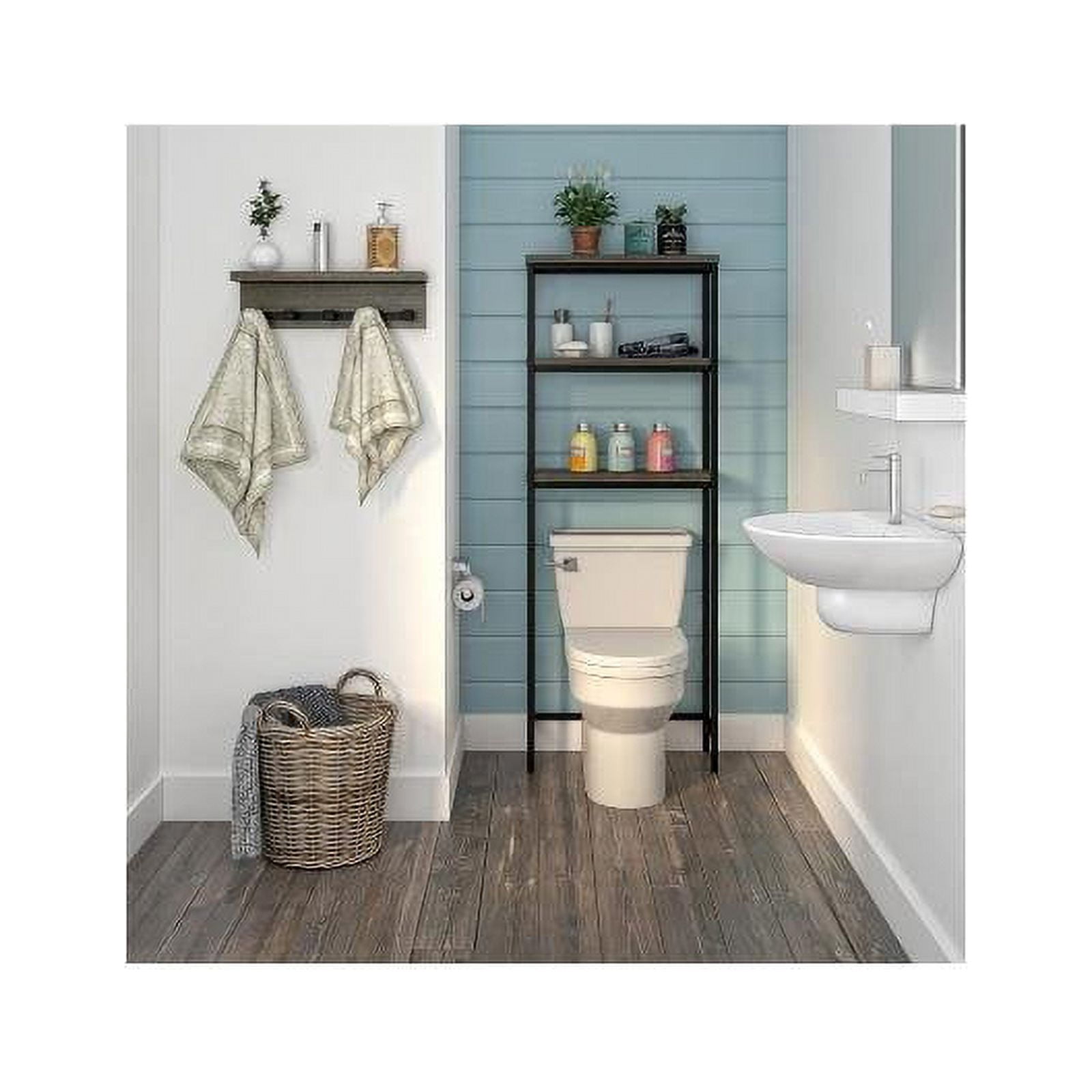 Ameriwood 2-Piece Bathroom Storage Set (Over-the-Toilet Unit + Shelf w/ Hooks) - Walmart.com