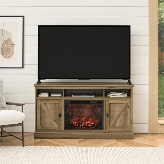 Ashton Lane Electric Fireplace TV Stand with Remote for TVs up to 65in, Rustic Oak