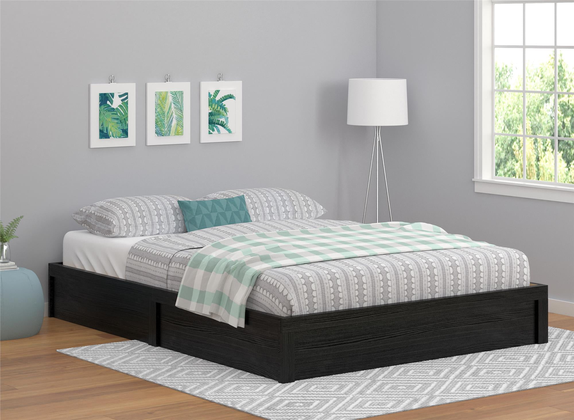 Ameriwood Home Austin Queen Platform Bed Frame, Black Oak