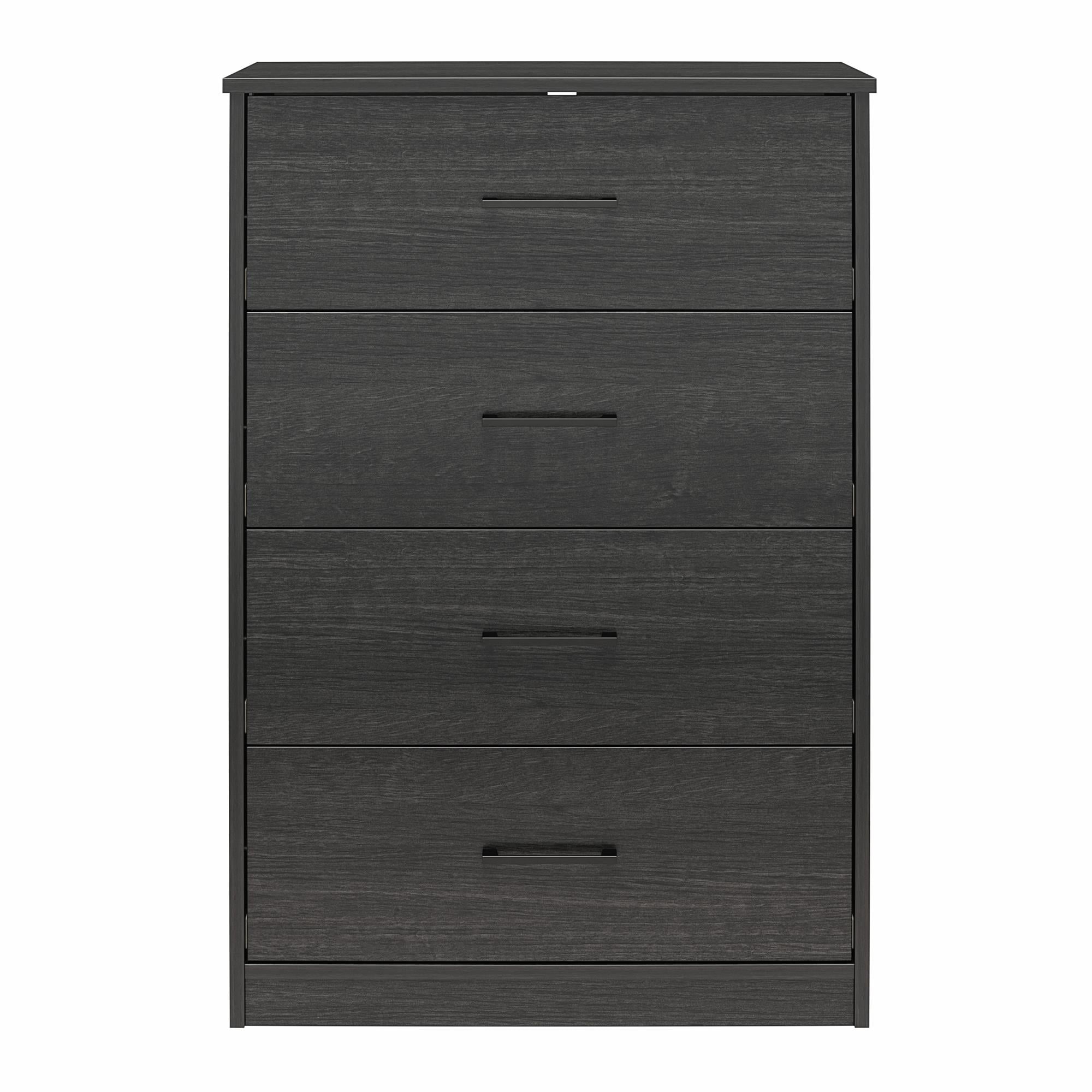 Black Oak Vertical 4-Drawer Dresser with Metal Slides