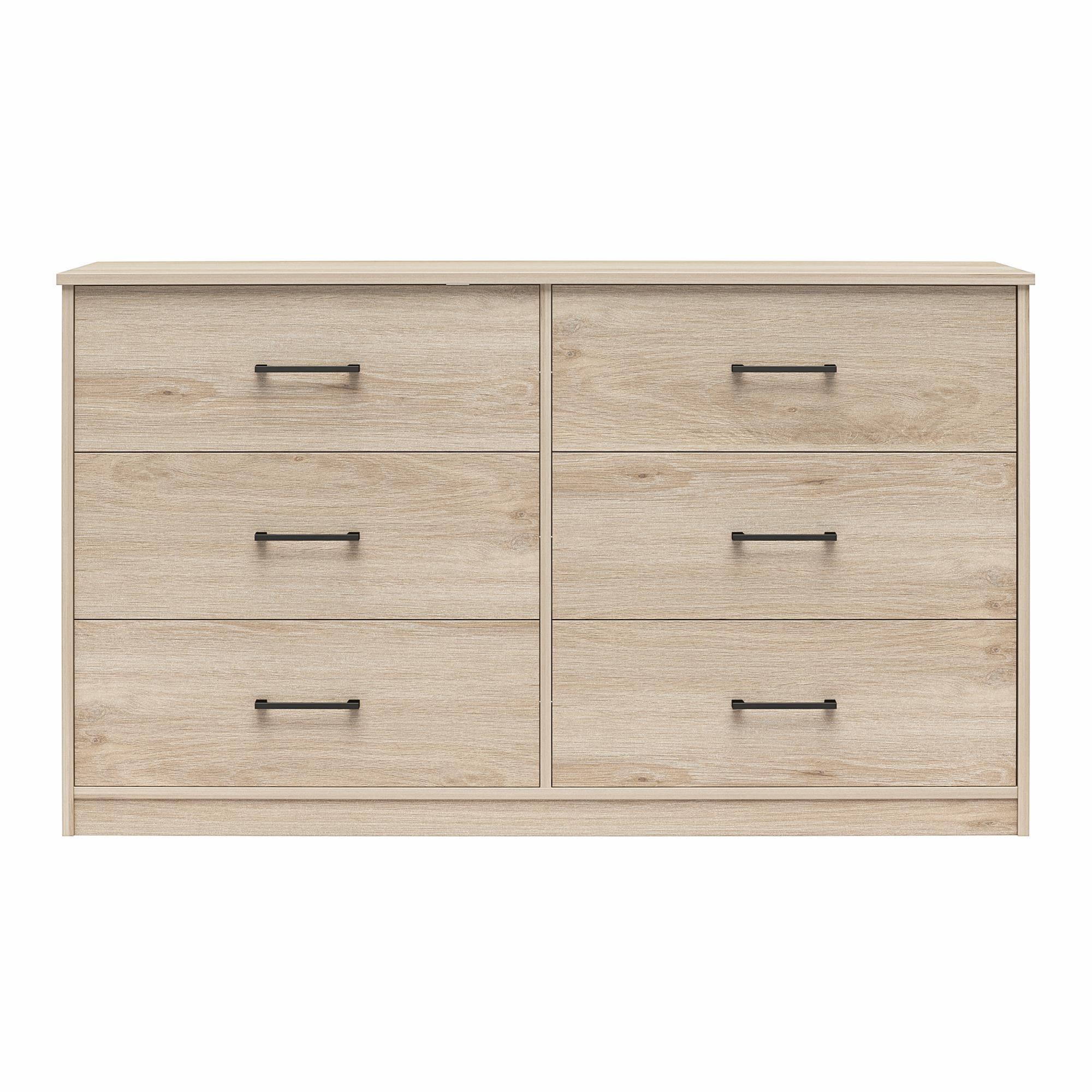 Ameriwood Home BrEZ Build Pearce Wide 6 Drawer Dresser, Light Oak