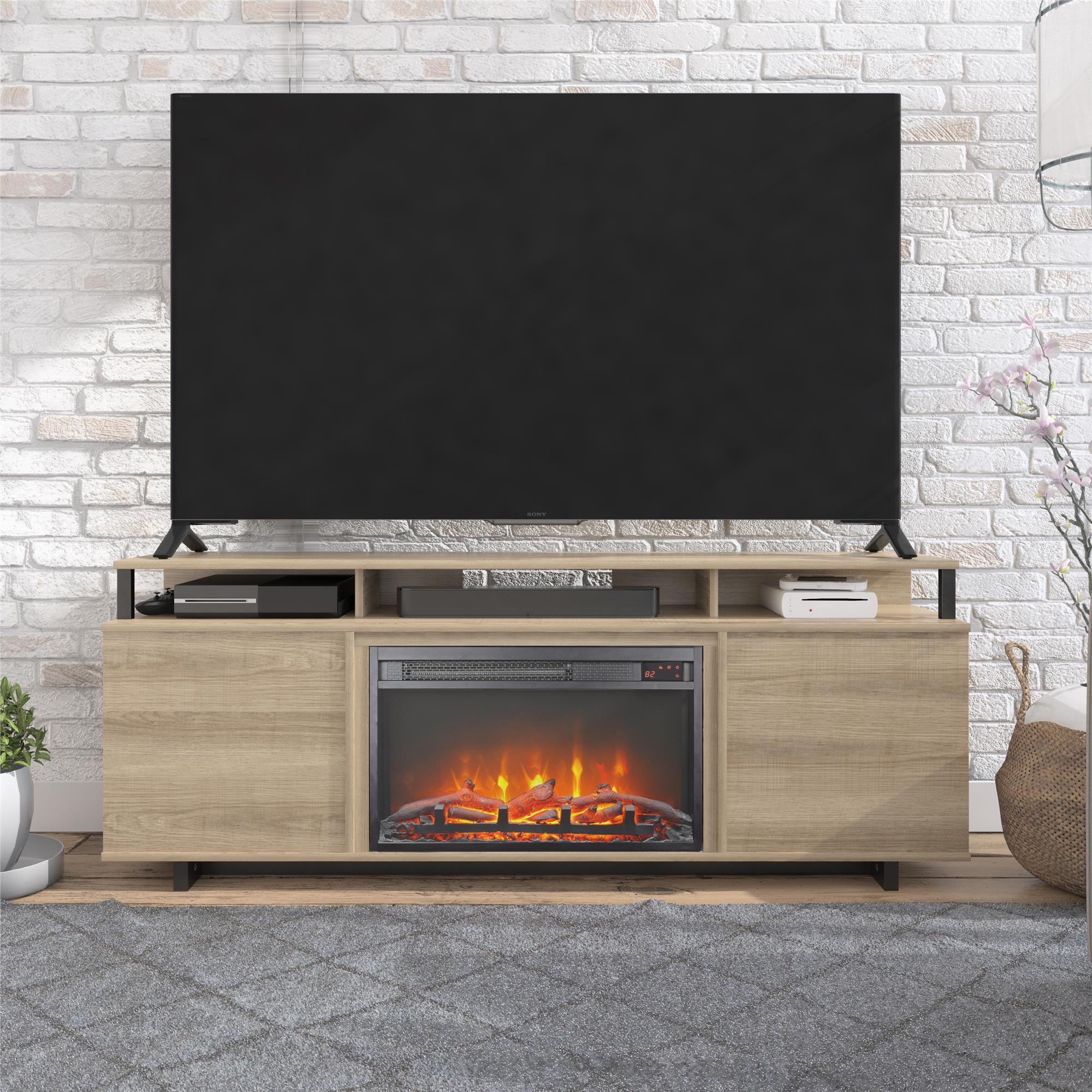Ameriwood Home Carson Fireplace TV Stand for TVs up to 65", Golden Oak