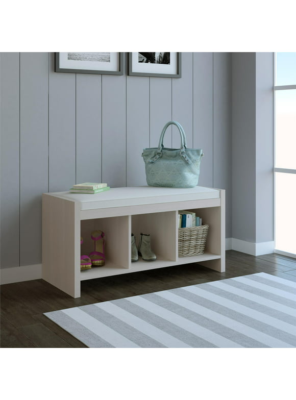 Ameriwood Home Collingwood Entryway Storage Bench with Cushion, Ivory Pine
