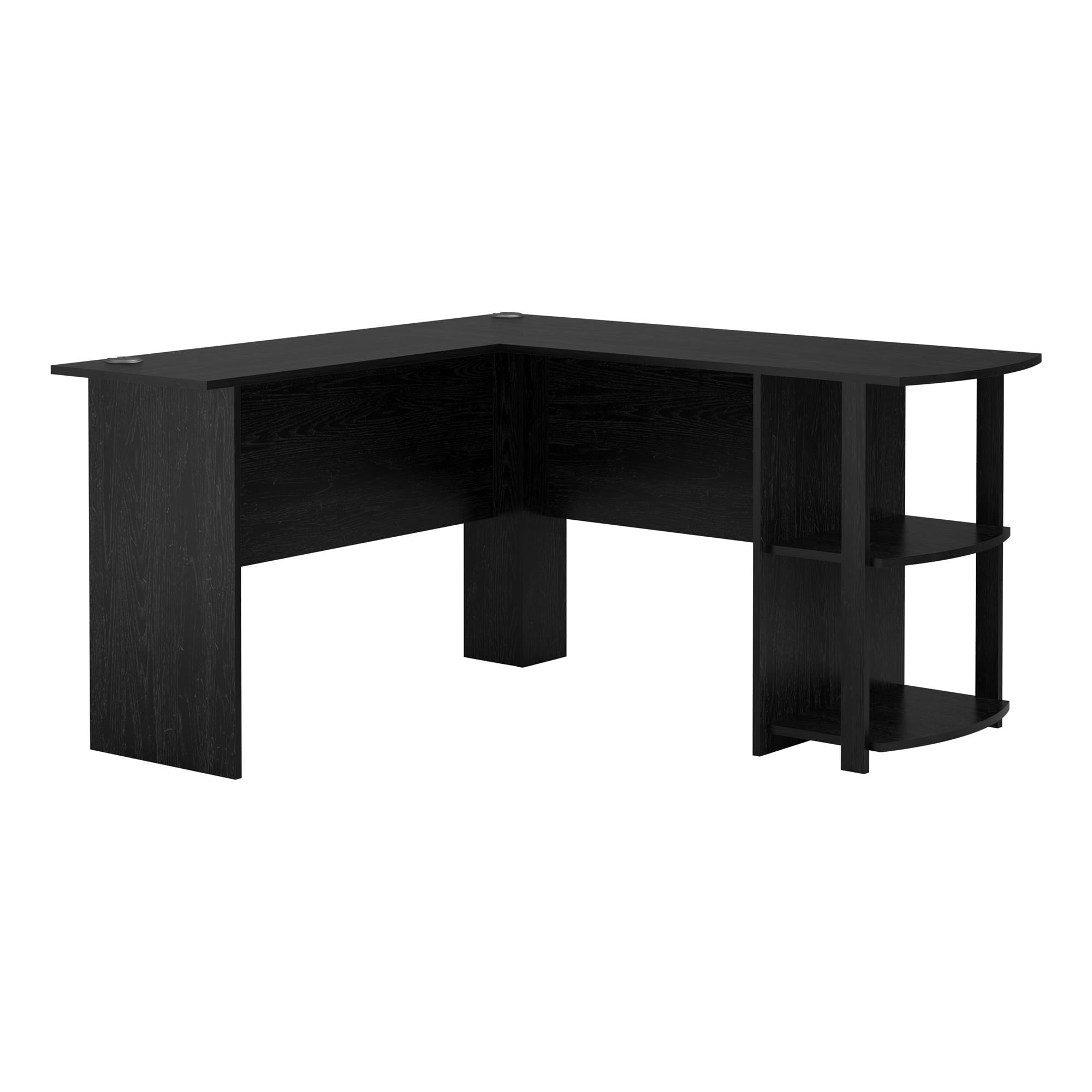 Dakota L Desk with Bookshelves, Black Oak