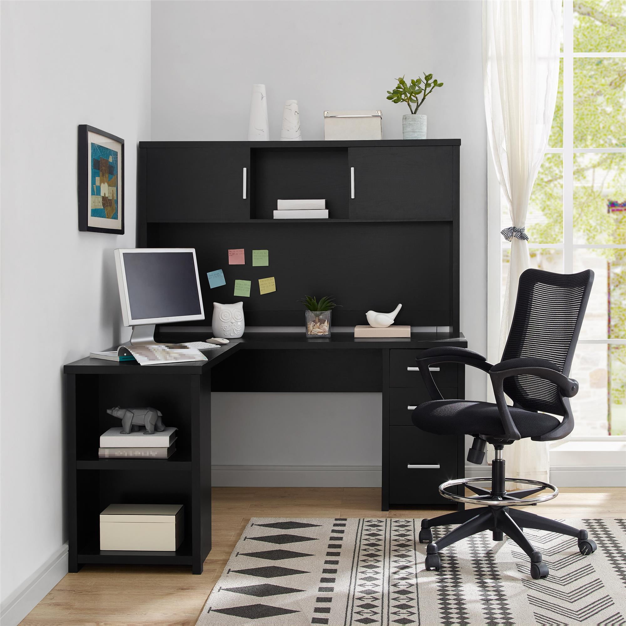 Ameriwood Home Eastway LDesk with Hutch, Black Oak, (Black Oak