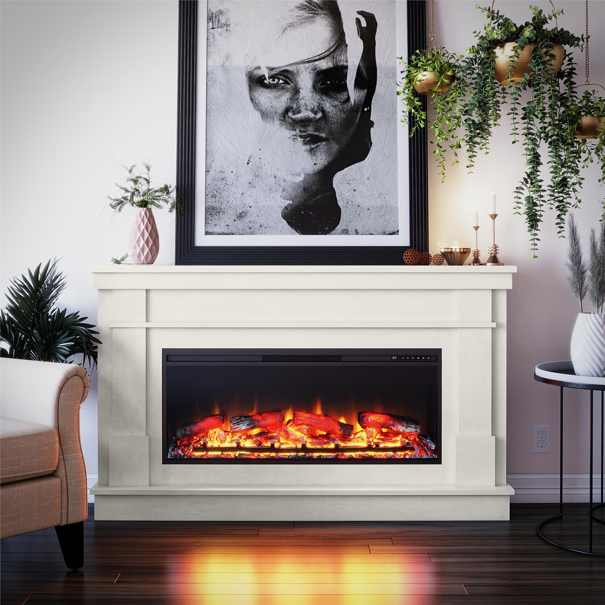 Ameriwood Home Elmdale Wide Mantel with Linear Electric Fireplace, Plaster  - Walmart.com