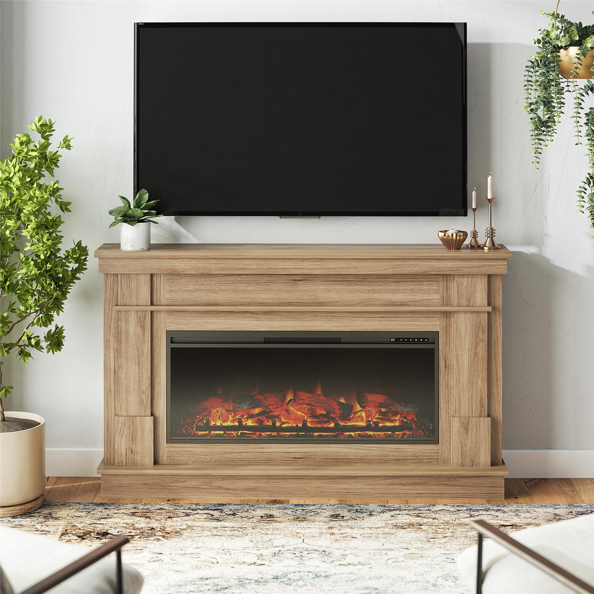 Ameriwood Home Elmdale Wide Mantel with Linear Electric Fireplace, Walnut -  Walmart.com