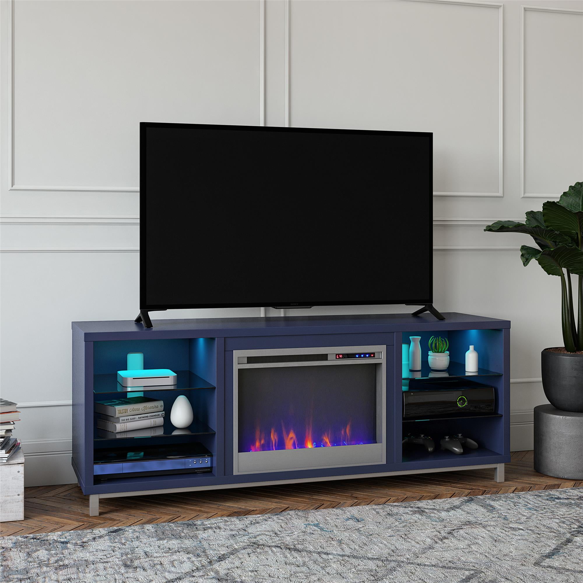 Ameriwood Home Fendall Deluxe Fireplace TV Stand for TVs up to 70", Navy