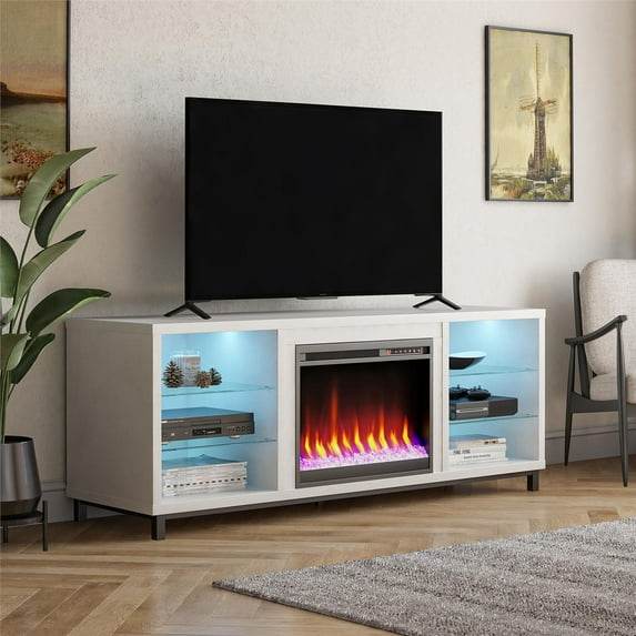 Ameriwood Home Fendall Deluxe Fireplace TV Stand for TVs up to 70", White Plaster