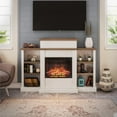 thumbnail image 1 of Ameriwood Home Grandview Electric Fireplace with Mantel and Bookcase, Plaster and Walnut, 1 of 16