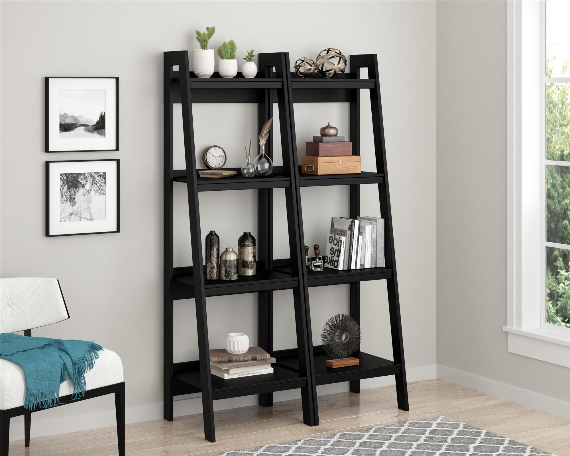 Ameriwood Home Hayes 4 Shelf Ladder Bookcase Bundle, Black - image 1 of 9