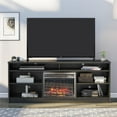 thumbnail image 1 of Ameriwood Home Heston 65" TV Stand with Electric Fireplace Insert and 6 Shelves, Black Oak, 1 of 14