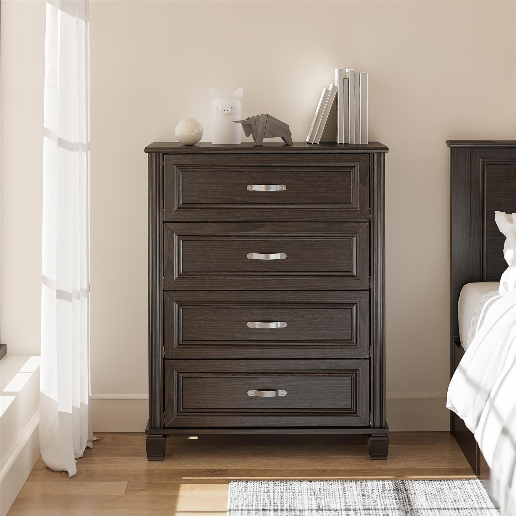 Espresso Vertical 4-Drawer Bachelor's Chest with Silver Hardware