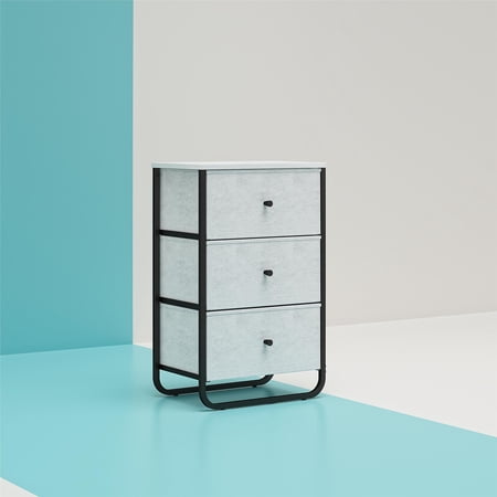 Ameriwood Home Keegan 3 Fabric Bin Storage Organizer, White Faux Marble/Black