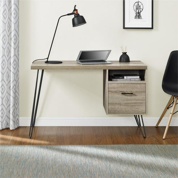 Landon Computer Desk, Distressed Gray Oak
