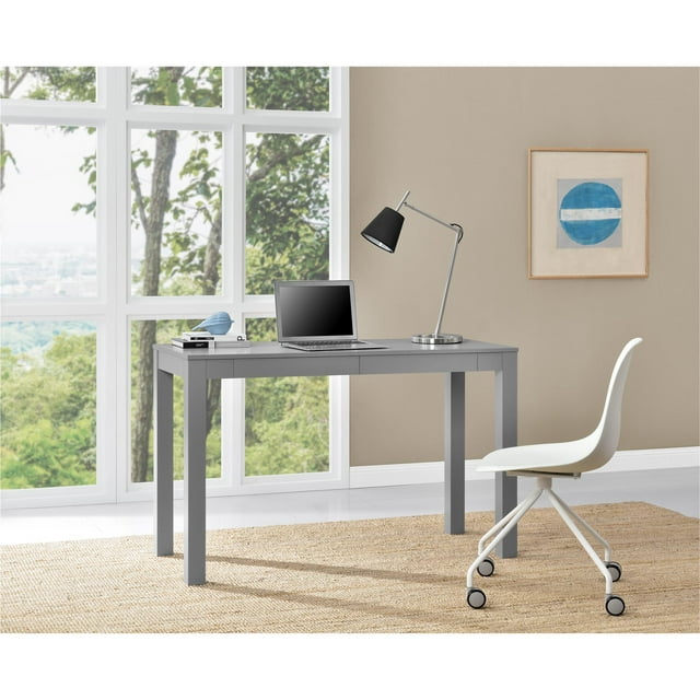 Ameriwood Home Large Parsons Computer Desk with 2 Drawers, Gray