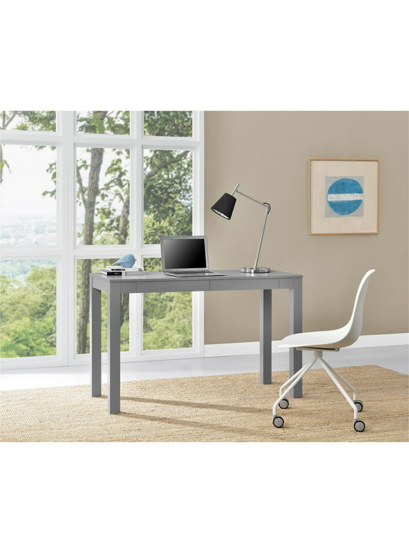 Ameriwood Home Large Parsons Computer Desk with 2 Drawers, Gray