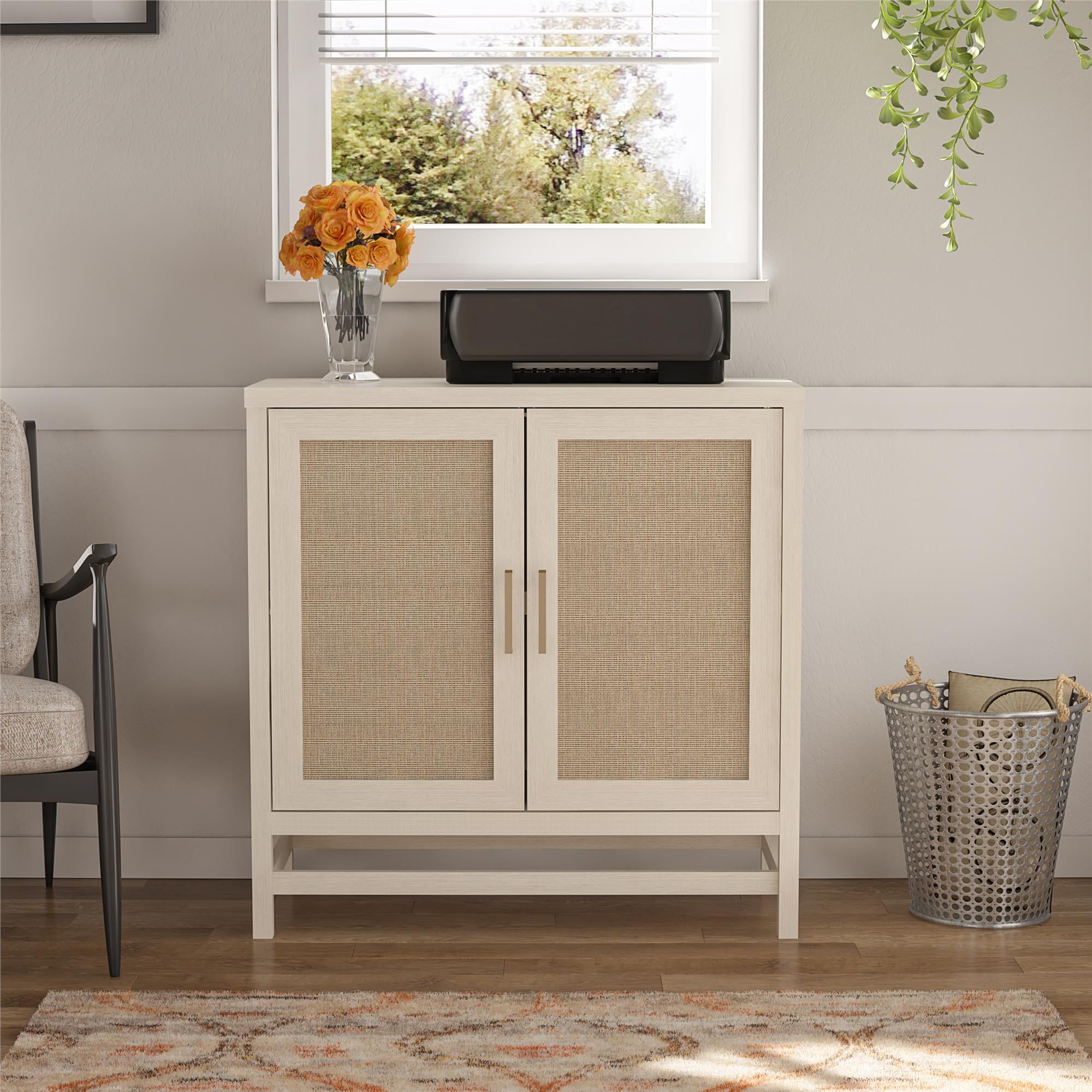 Ameriwood Lennon 2 Door Indoor Furniture Storage Cabinet, Ivory