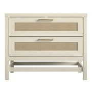 Ameriwood Home Lennon 2 Drawer Nightstand, Ivory Oak and Faux Rattan