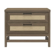 Ameriwood Home Lennon 2 Drawer Nightstand, Medium Brown and Faux Rattan