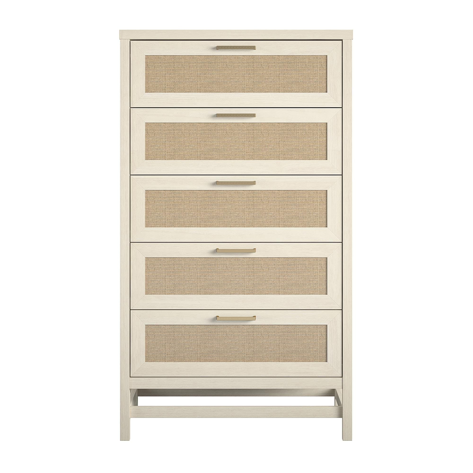 Ameriwood Home Lennon Boho-Chic 5 Drawer Tall Dresser, Ivory Oak Wood ...