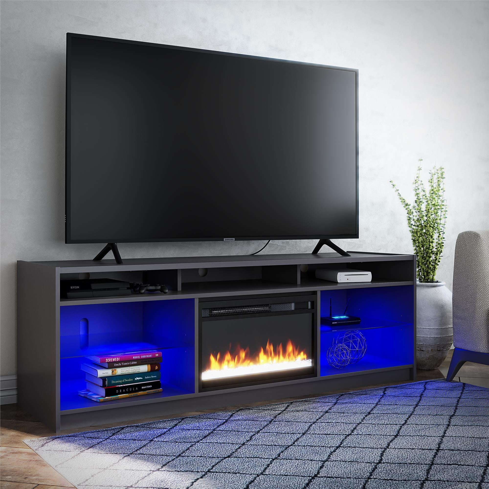 Ameriwood Home Lumaria Electric Fireplace TV Stand for TVs up to 65", Graphite Gray