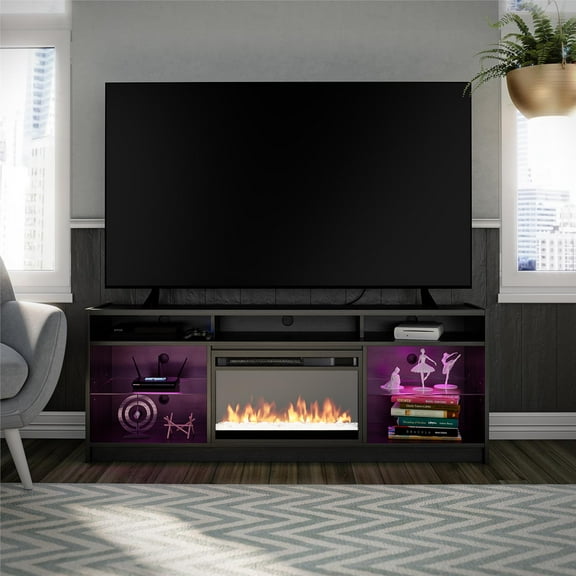 Ameriwood Home Lumaria Fireplace TV Stand for TVs up to 65", Black Oak