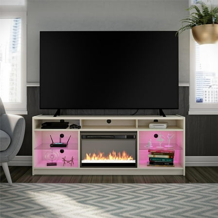 Ameriwood Home Lumaria Fireplace TV Stand for TVs up to 65", Ivory Oak