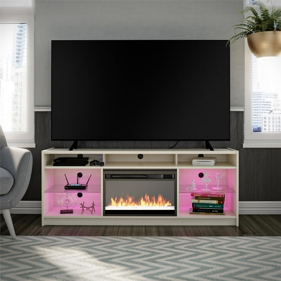 Ameriwood Home Lumaria Fireplace TV Stand for TVs up to 65", Ivory Oak