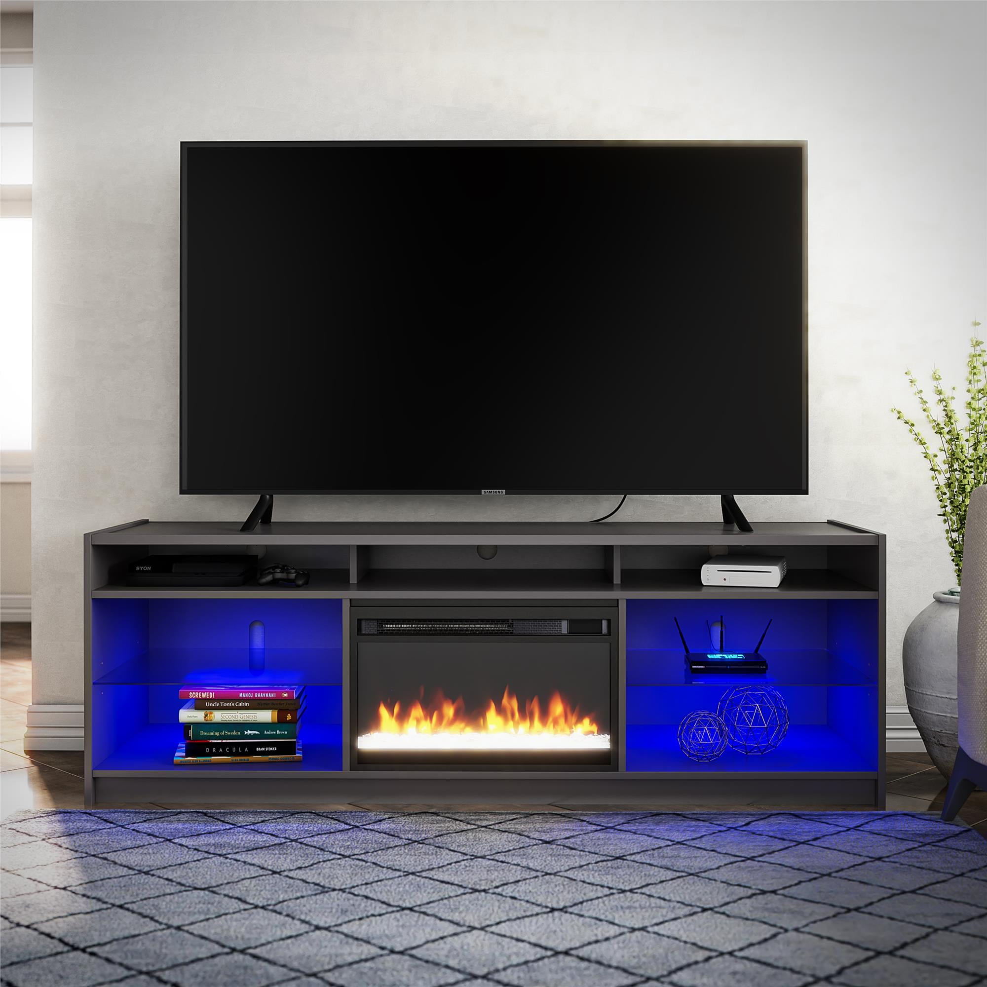 Ameriwood Home Lumaria Fireplace TV Stand for TVs up to 75", Graphite ...
