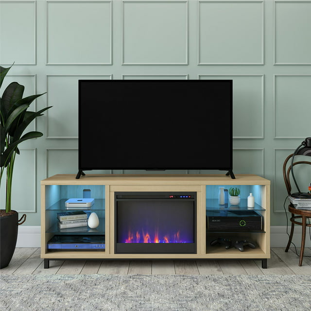 Ameriwood Home Lumina Deluxe Fireplace TV Stand for TVs up to 70", Blonde Oak
