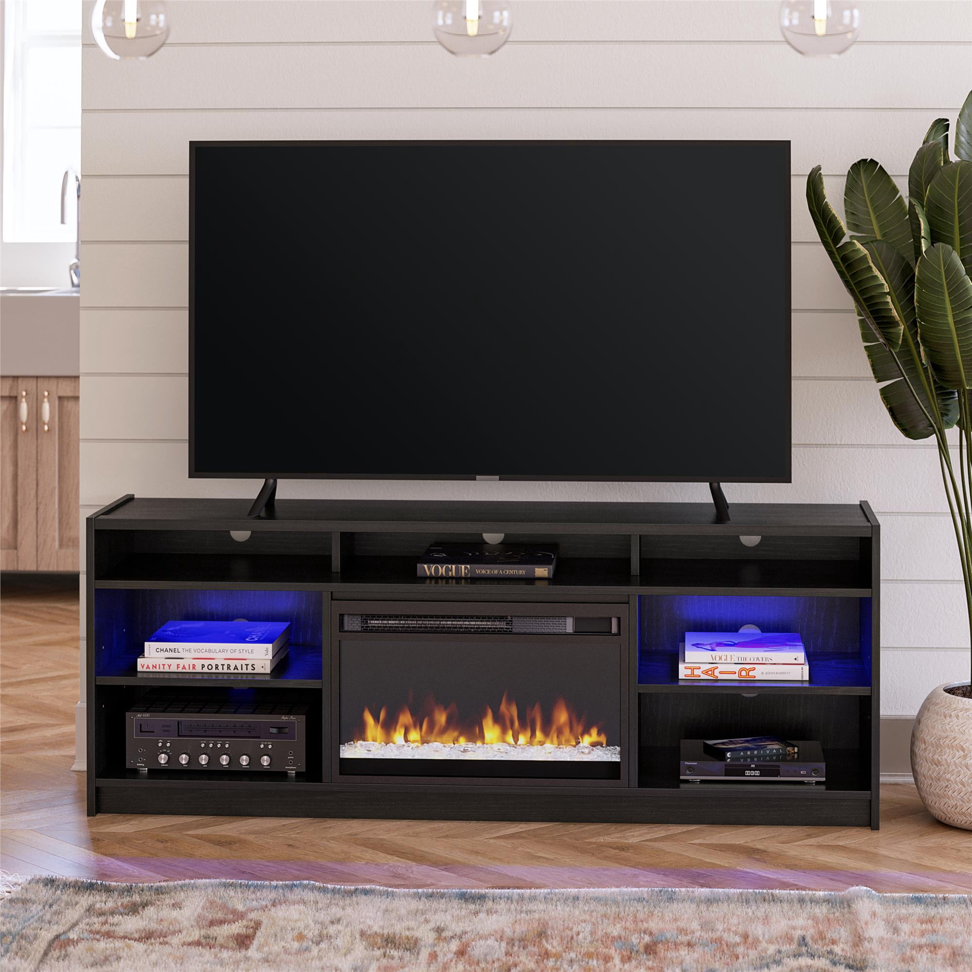 Ameriwood Home Luna Fireplace TV Stand for TVs up to 75", Nightfall Oak