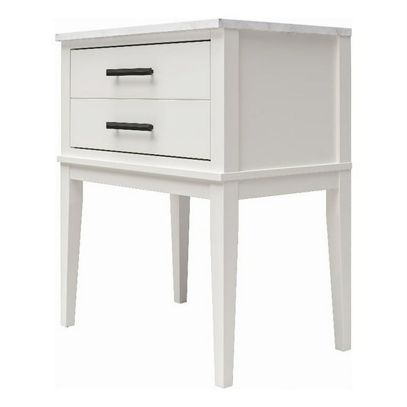 Ameriwood Home Lynnhaven Nightstand in White w/ White Marble Top